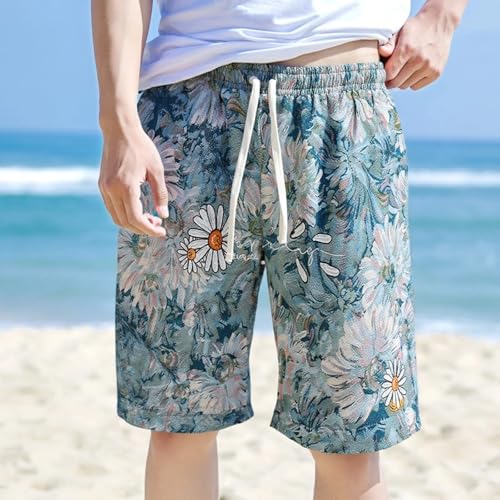 Men's Vintage Floral Linen Beach Shorts, Breathable Swim Trunks, Elastic Waist, for Pool, Tropical Vacation, Casual Summer Outfits4