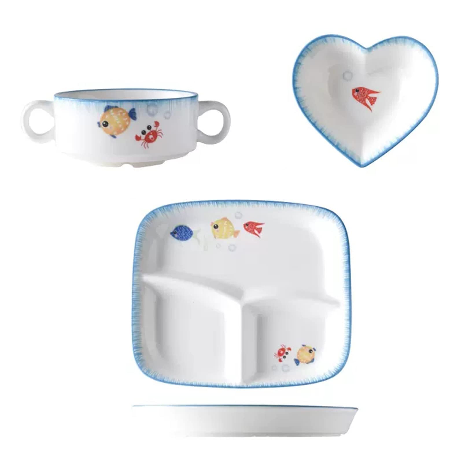 Fodalob Stoviglie per la Gestione del Peso - 3 Pezzi stoviglie di Grandi ceramiche per Adulti, Piatti di Pesce divisi e Set di Ciotole, Micro-Onda e lavastoviglie, Ottimo Regalo per Il Compleanno