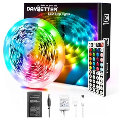 DAYBETTER Led Strip Lights 50ft, Color Changing Led Light Strip with Remote Control, 5050 RGB Strip Lighting Suitable for Home Decor, Living Room, Kitchen, Home Party Decoration