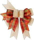 SIMISI RIBBON Fall Bows for Wreaths Orange Buffalo Plaid Burlap Bow for Thanksgiving Tree Topper, Home Indoor Outdoor Decorations (9.5 x 13 inch)