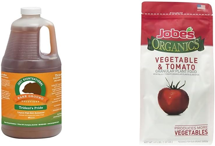 Just Scentsational Bare Ground Solutions Organic Liquid Fish Fertilizer and Jobe's Organics Vegetable Garden Fertilizer Bundle, 64 oz and 4 lbs