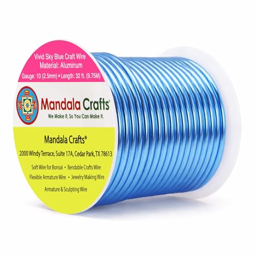 Image of Mandala Crafts 10 Gauge Anodized Aluminum Craft Wire for Jewelry Making - 32 FT Colored Flexible Vivid Sky Blue Wire - Bendable for Bonsai Armature Crafting Sculpting