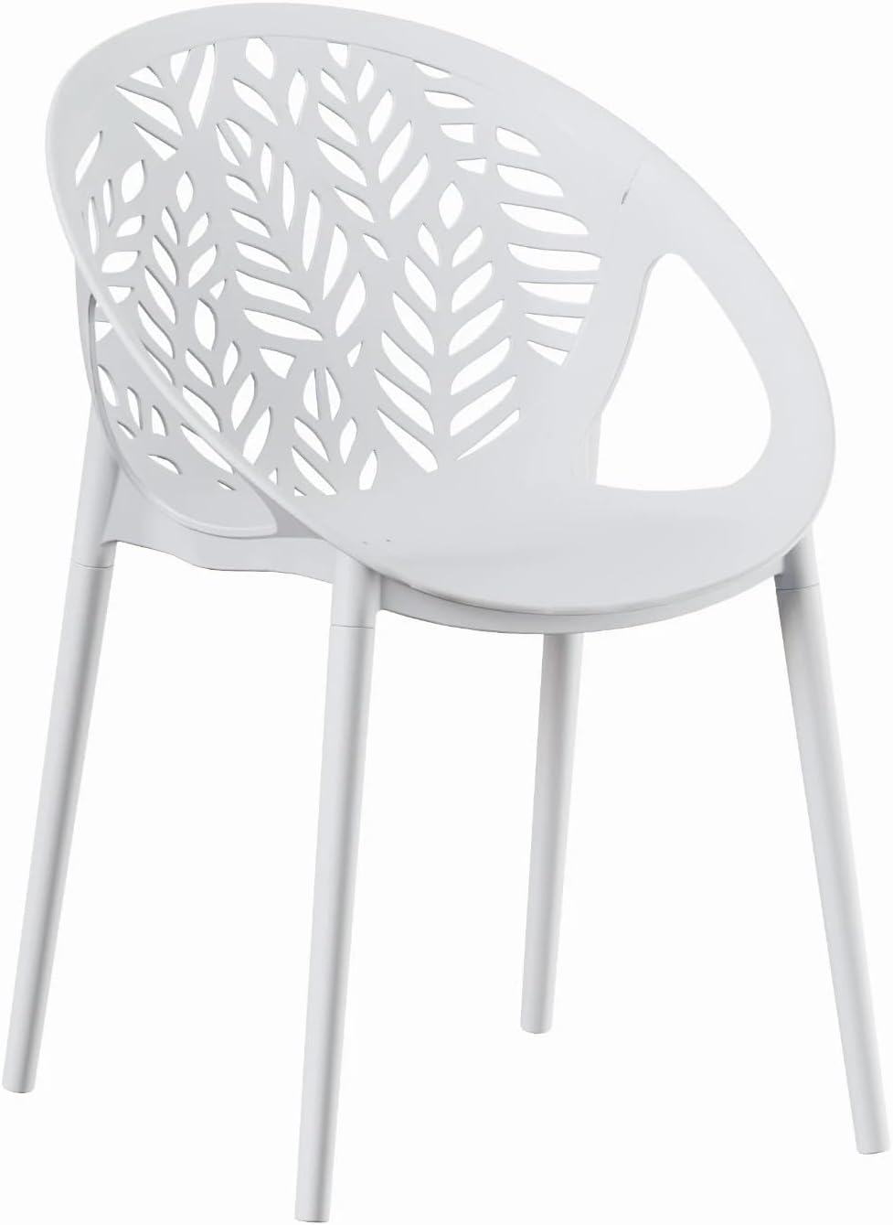 HOM4NISH Set of 4 Polypropylene Plastic Stacking Dining Outdoor Garden Chair Light Weight Hollow Leaf Design for Home Kitchen Patio Café Bistro Hotel Restaurant (White)