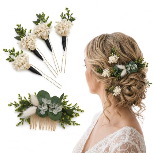 Set de Peine y Horquillas con Flores Secas para Decoración miniatura 1
