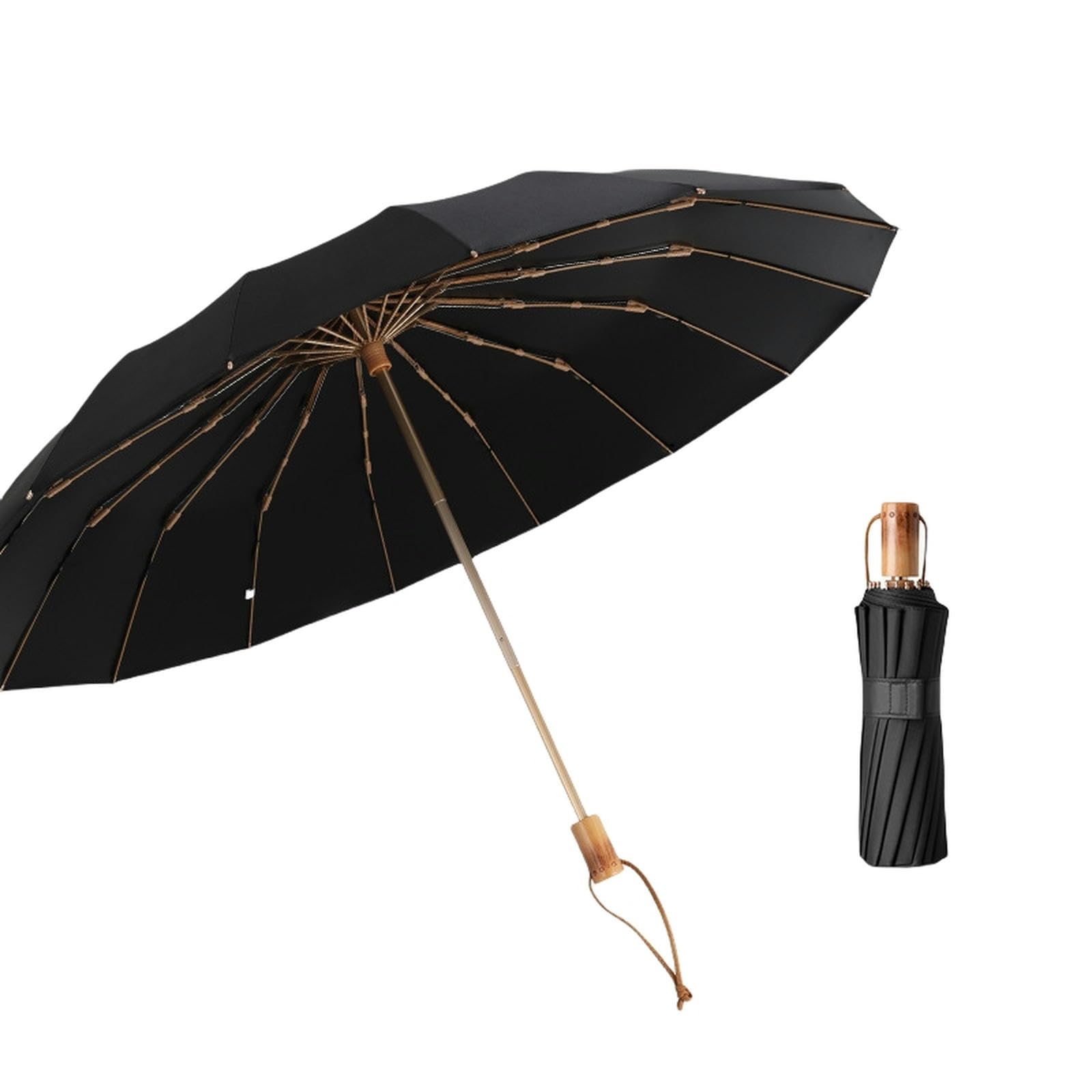 DAYOBOB Umbrella 16-Rib Folding Umbrella Sunshade Umbrella Women'S Windproof And Uv-Proof Sunny And Rainy Dual-Use Umbrella-Black-53.5Cmx16K