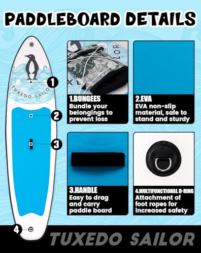 Image of Tuxedo Sailor 10'6 inchx33 inchx6 inch Inflatable Stand Up Paddle Board with Premium SUP Accessories,Paddle Boards for Adults & Youth of All Skill Levels