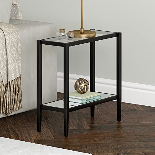Henn&Hart ST1312 24 Inch Wide Rectangular Side Table With Glass Shelf In Blackened Bronze, Table For Living Room thumb #6