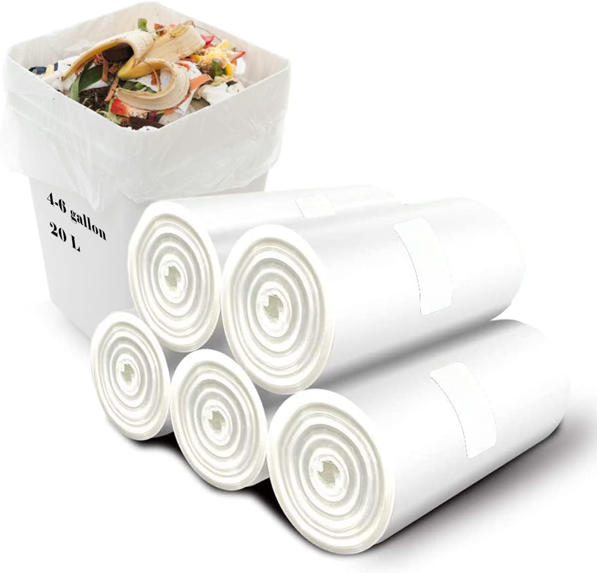 Small Garbage Bags 4 Gallon – Compost Bags, Kitchen Biodegradable Compostable Bin Liners Plastic White Bathroom Liners Organic Clear Trash Bags for Office Dorm Bedroom Car Recycling Compost Bag