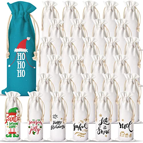 Shappy Canvas Wine Bottle Bags Sublimation Blank Wine Bottle Bags with Drawstrings, Reusable Cotton Wine Bags Bulk for Halloween Christmas DIY Wedding Birthday Party Gift Bag (50 Pieces)