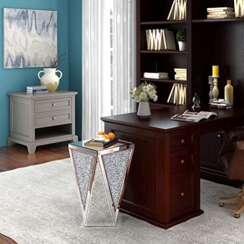 Enene Mirrored End Table Diamond Setting Side Table Pedestal Stand For Hallway, Living Room, Corner, Bedroom, Sofa #TOP3