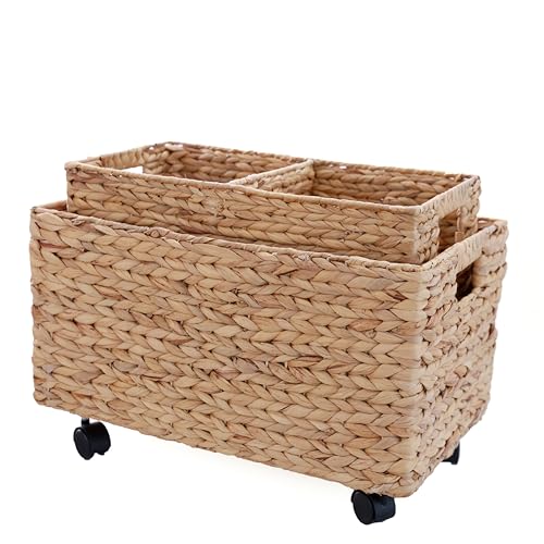 PEMAR-Set-2-different-sizes-nesting-in-a-set-Natural-Wicker-Rolling-Storage-Baskets-on-Wheels-w-Insert-Handle-Under-Table-Under-Desk-Storage-Bins-Mobile-File-Cabinet-Organiser-Water-Hyacinth PEMAR Set 2 different sizes nesting in a set Natural Wicker Rolling Storage Baskets on Wheels w Insert Handle Under Table Under Desk Storage Bins Mobile File Cabinet Organiser Water Hyacinth