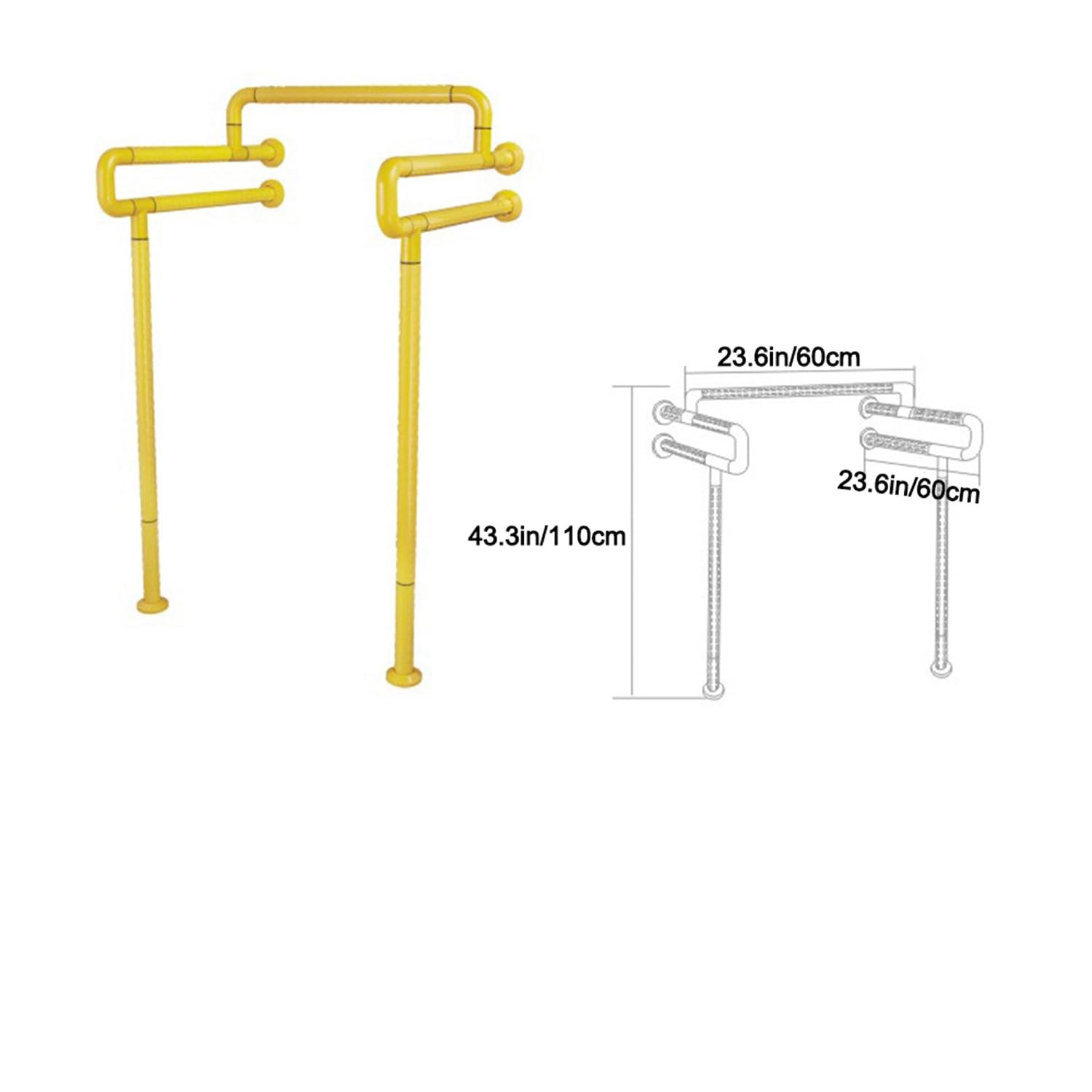 Maniglioni per disabili, barre di sostegno per bagno, supporto di sicurezza per anziani e anziani, corrimano di sicurezza per doccia in acciaio inox, con gamba (giallo)