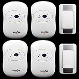SLDAGe Funkklingel, Wasserdicht Türklingel Funk Set 300M/1000FT Reichweite, Haustür Klingel IP68 Aussen/36 Melodien/4 Lautstärkestufen(2 Sender und 4 Empfänger),Silber