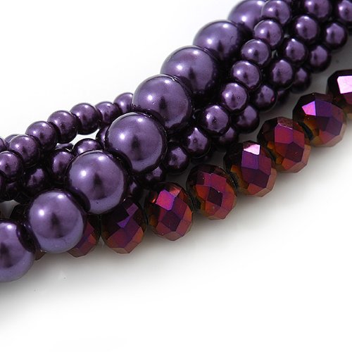 Collar de perlas de cristal imitación morado con pulsera y pendientes 34 cm 4