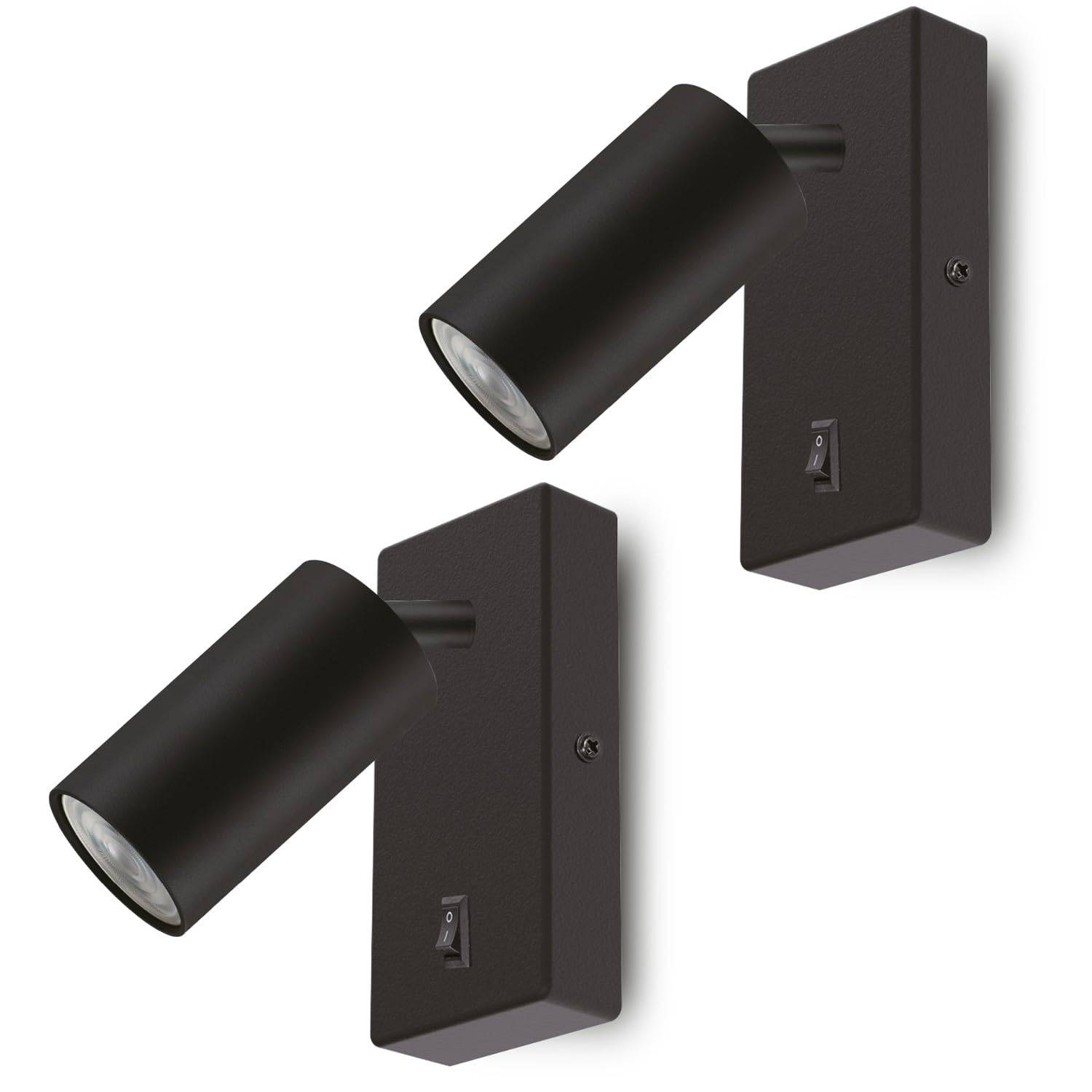 Maclean Wall lamp, spot, Round, GU10, with Switch 55x90mm, Black Color, MCE369 B 2pcs + LED Bulb GU10 7W Energy MCE437 WW Warm White 3000K, 220-240V~, 50/60Hz, 2pcs
