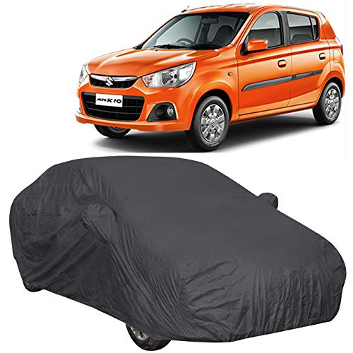 Image of 190 Taffeta Water Resistant Car Body Cover Compatible with Maruti Alto K10 with Mirror Pockets (Grey /Navy Blue)