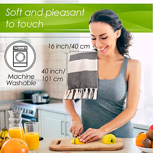 Hand Towels - Kitchen Bathroom Decorative 100 Percent Cotton Turkish Peshtemal Soft Towel For Face Hair Home Tea Dishcloth Guests Absorbent Quick Dry Set Of 2 (Black And Beige) #TOP4