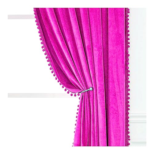 Image of Amazon Brand - Umi Velvet Eyelet Door Curtains with pom pom Lace for Living Room Bedroom Kitchen 2 pc Pack in Purple Color (Door - 4 feet x 7 feet)