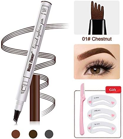 Eyebrow Tattoo Pen -Tattoo Microblading Eyebrow Pencil with a Micro-Fork Tip Applicator Creates Natural Looking Brows Effortlessly and Stays on All Day (Chestnut)