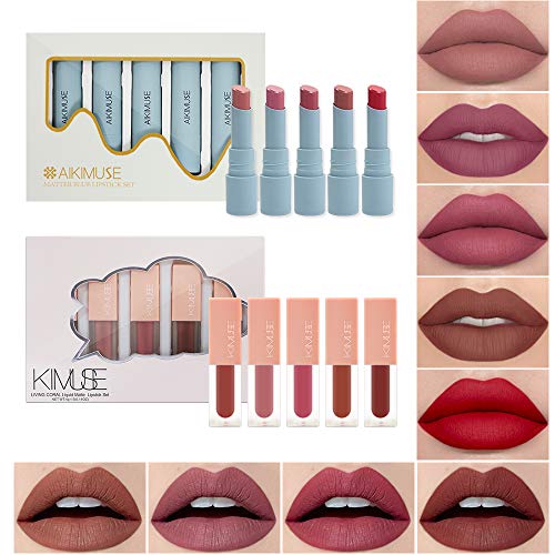AIKIMUSE 10 Piece Nude Matte Pigmented Lipstick Set,Gifts for Women,Velvet Lip Kit Gift Set With Moisturizer Smooth,Waterproof Long Lasting Beauty Cosmetics Makeup Liquid Lipstick Set,8.8 oz