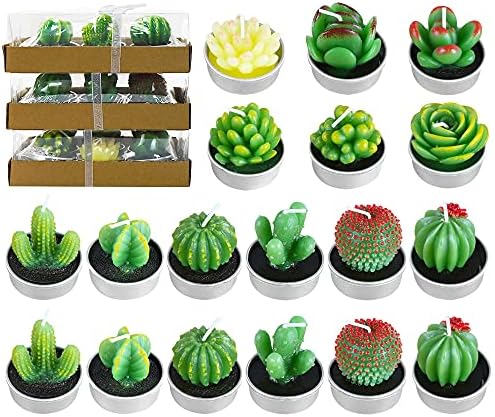 18PCS Cactus Tealight Candles Set, FULANDL Handmade Delicate Succulent Cactus Tealight Candles, Artificial Succulent Plants Candles for Party, Festival, Birthday, Wedding, Home Decor