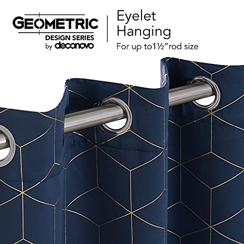 Deconovo Blackout Curtains, Gold Diamond Printed Eyelet Curtains, Home Decorative Room Darkening Curtains for Bedroom, 46 x 54 Inch(Width x Length), Navy Blue, One Pair - Image 6