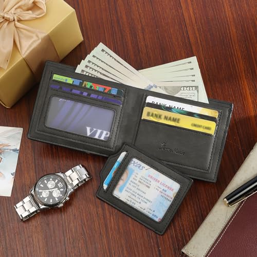 Personalized Mens Wallet Custom Wallets for Men Engraved Photo Name Leather Wallet for Dad Husband Grandpa Lover (Black)3