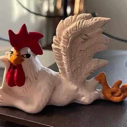 White Rooster Rustic Farmhouse Table Decor Sculpture | Unique posture rooster figurine fits kitchen mantel and works as housewarming gift
