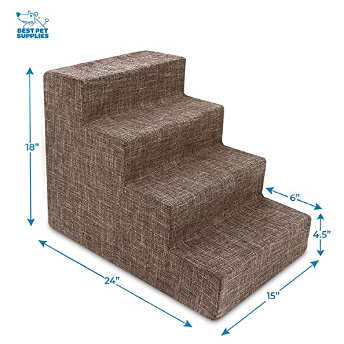 Image of USA Made Pet Steps /Stairs with CertiPUR-US Certified Foam for Dogs & Cats by Best Pet Supplies - Brown Linen, 4-Step (H: 18 inch) (ST250C-M)