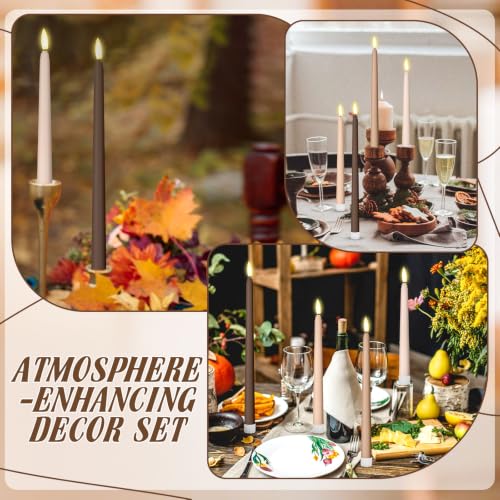 Image of Rossesay 16 Pcs Brown Flameless Taper Candles Battery Operated Candles with Remote Timer 8.5 inch 9.6 inch 10.8 inch 12.8 inch Multiple Sizes LED Flickering Candlestick for Wedding Party Centerpieces Decor
