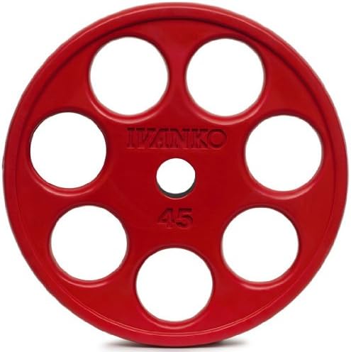Ivanko Colored Rubber Encased EZ-Lift Red Olympic Plates with Holes 45 lb Pair for use on Olympic barsÊ