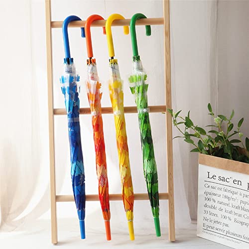 Threeh Automatic Transparent Bubble Umbrella With Sycamore Leaves Printing No Fading Universal Waterproof Windproof For Kids And Women Blue Color #TOP7