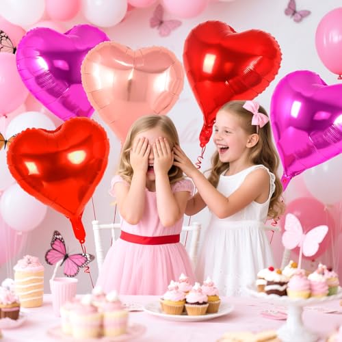 Image of 12 Pcs Colorful Heart Balloons,18 Inch Heart Foil Balloons Love Balloon Valentine Balloon for Birthday Party Wedding Engagement Party Baby Shower Valentine Day Decorations