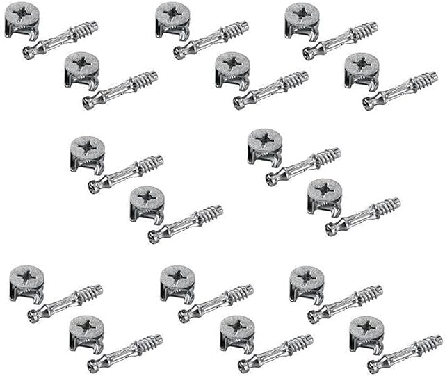 Merriway BH06259 (20 Pcs) Flat Pack Furniture Cabinet Fixing Screw Locking Cam Bolt Nuts (15mm x 12mm) and Dowels (M6 x 45mm), Bright Zinc Plated - Pack of 10 Each Piece