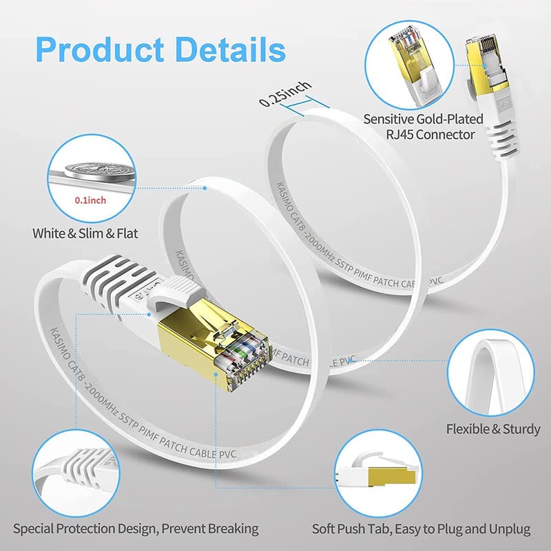 Image of FEDUS Cat7 Ethernet Cable, Pure Copper Flat RJ45 LAN Cable Cable 10 Gigabit 600MHZ Patch Network Cable Internet Cable RJ45 Wire Cord to Computer for Gaming, Modem, Router, LAN ADSL (30-METER.)
