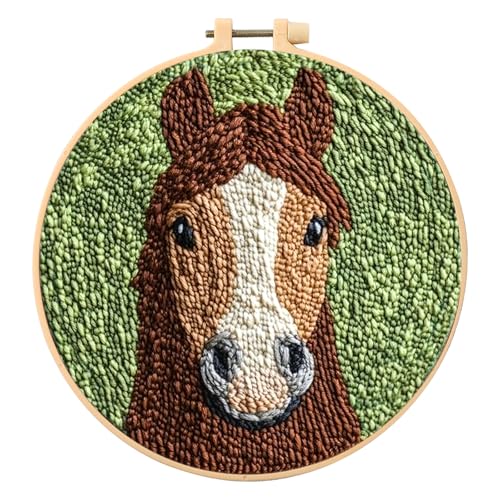 Image of SmoothNovelty Horse DIY Punch Needle Kits for Beginners with Hoop Embroidery Fabric Instructions Thread Punch Needle Craft Set Easy for Starter Adults and Children Gift Decoration, 20x20cm-4