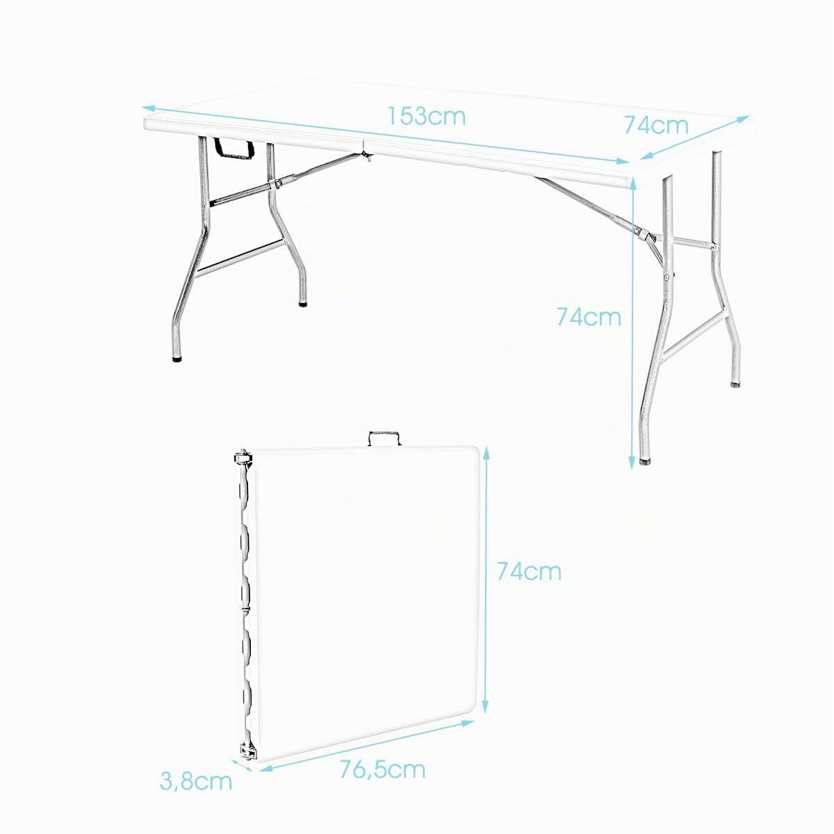 RELAX4LIFE Tavolo Pieghevole per Campeggio, Tavolino Richiudibile 153 x 74 x 74 cm con Maniglia, Portata 150 kg, per Esterno Picnic Barbecue Giardino Cucina
