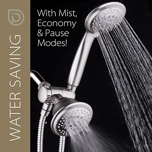 Hydroluxe 1733 Handheld Showerhead & Rain Shower Combo. High Pressure 24 Function 4" Face Dual 2 In 1 Shower Head System With Stainless Steel Hose, Patented 3-Way Water Diverter In Nickel Finish #TOP6