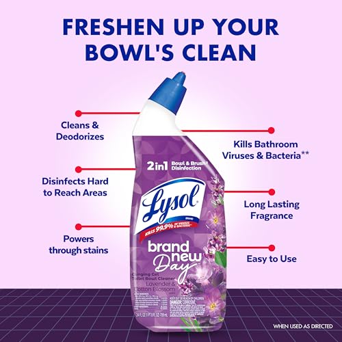 Lysol Toilet Bowl Cleaner Gel, For Cleaning and Disinfecting, Septic Safe Toilet Bowl Cleaner, Lavender & Cotton Blossom Scent, 24 oz, (Pack of 2)