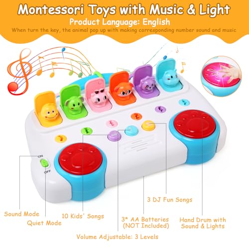 BelleStyle Baby Motorikspielzeug ab 1 Jahr, Pop Up Spielzeug mit Tieren Schlüssel Musik & Licht Frühe Entwicklung Ursache und Wirkung Lernspielzeug Montessori Spielzeug für Kinder 1 2 3 Jahr