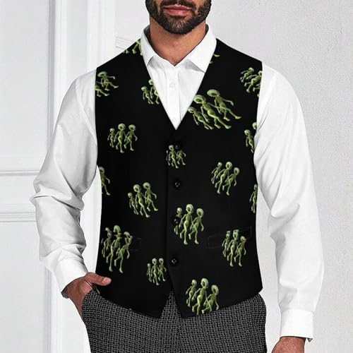 Walking Green Aliens Men's Suit Vest Casual Formal Dress Vests Business Waistcoat2