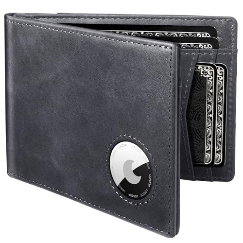 Image of Mens Wallet With AirTag Holder, Bifold Vintage Leather RFID Blocking Mininalist Front Pocket, ID Windows, Card Holders, Gifts for Men, AirTag Not Included