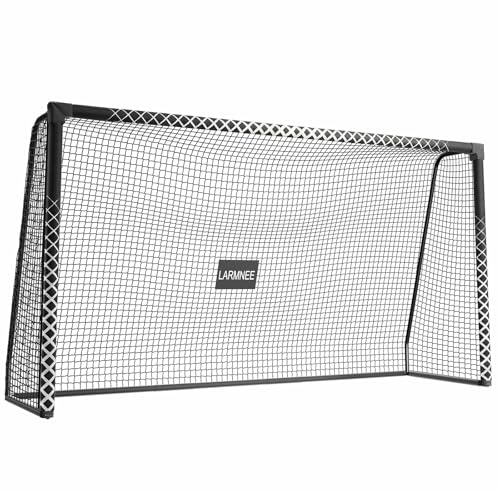 LARMNEE Portería de Fútbol Grande, 300 x 120 x 200 cm, Incluye Piquetas en U, con Protección de Espuma de Polietileno, para Exterior, Jardín y Campo de Juego, Negro y Blanco EBW300FG02