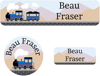 Name Bubbles - Kids Custom Name Labels for Daycare, School, Camp (144 Labels) - Personalized Waterproof Name Stickers for Clothes Tags, Lunch Boxes, Water Bottles, & School Supplies (Train)