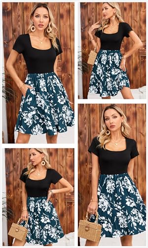 Image of Newshows Women's 2026 Summer Casual Square Neck Ruffle A Line Beach Vacation Sundress Work Business Dress with Pockets