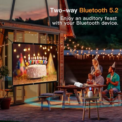 Image of Auking 2500ANSI 4K Outdoor Projector with WiFi and Bluetooth, 6D /4P Keystone, 50% Zoom, 300 inch Movie Projector for Laptop /HDMI /USB /TV Box /Android /iOS