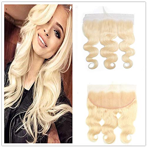 Frontal Lace Closure Body Wave 613 Blonde 13X4 Lace Frontal With Baby Hair Free Part Peruvian Virgin Hair Wet And Wavy Sew In Human Hair Extensions Highlighted Platinum Blonde Wholesale Deals 18 Inch