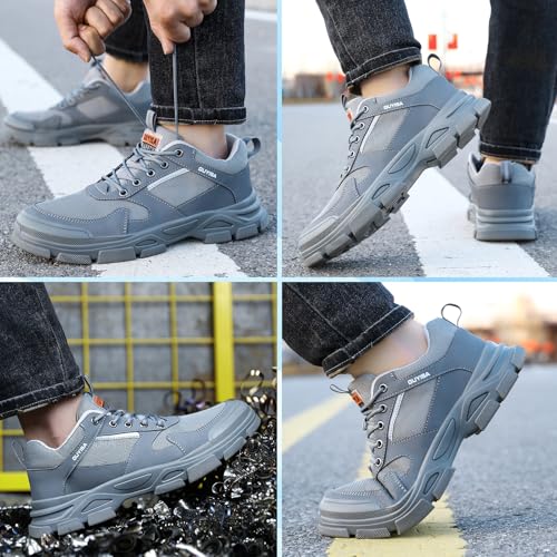 Image of Steel Toe Shoes for Men,Lightweight Non Slip Work Shoes for Men,Indestructible Steel Toe Boots,Industry Construction Safety Work Boots.