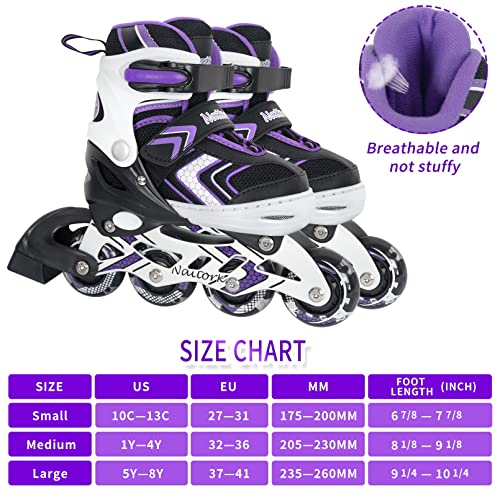 Nattork Blades Roller Skates For Girls With Full Light Up Wheels, Adjustable Beginner Inline Skates For Big Kids, Purple, Size 1 2 3 4 #TOP3