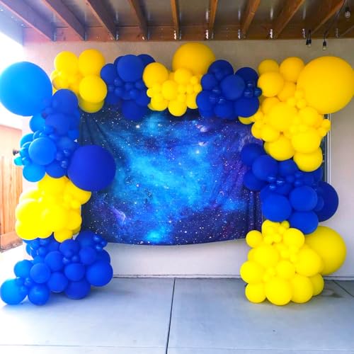 Image of BAUANOOY Blue and Yellow Balloons, 60pcs 12 Inch Royal Blue Yellow White Balloon with Confetti Balloons for Wedding Graduation Baby Shower Birthday Party Decorations